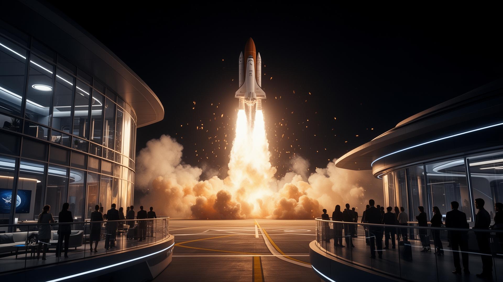 Rocket launch viewed from premium terminal terraces